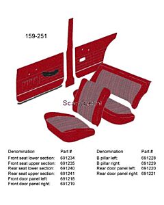 Bekleding Amazon 4 derurs achterbankhoes rug rood 1963-1964 159-251 zie 691240