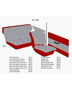 Bekleding PV544 wielkast links achter grijs-rood 1958 21-140