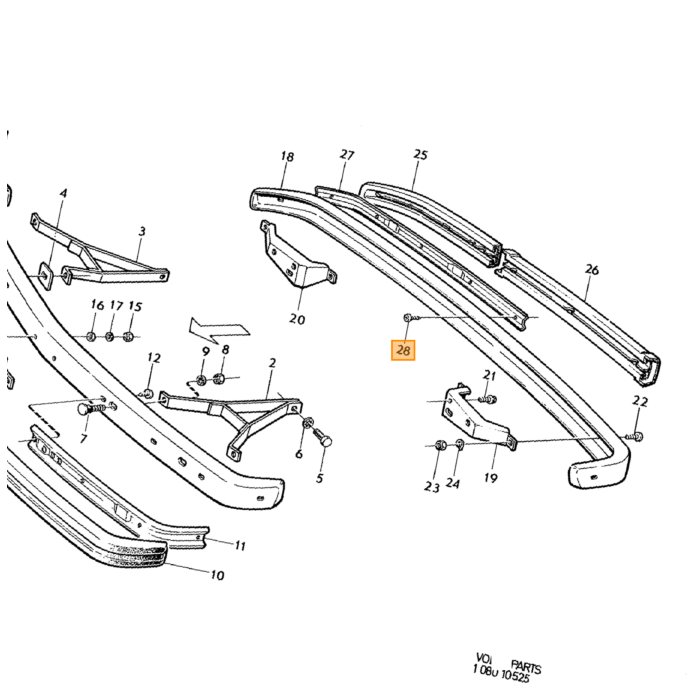 Volvo Bumper balk 140 164 achterbumper 1973 1974 Volvo onderdeel nr 1213538