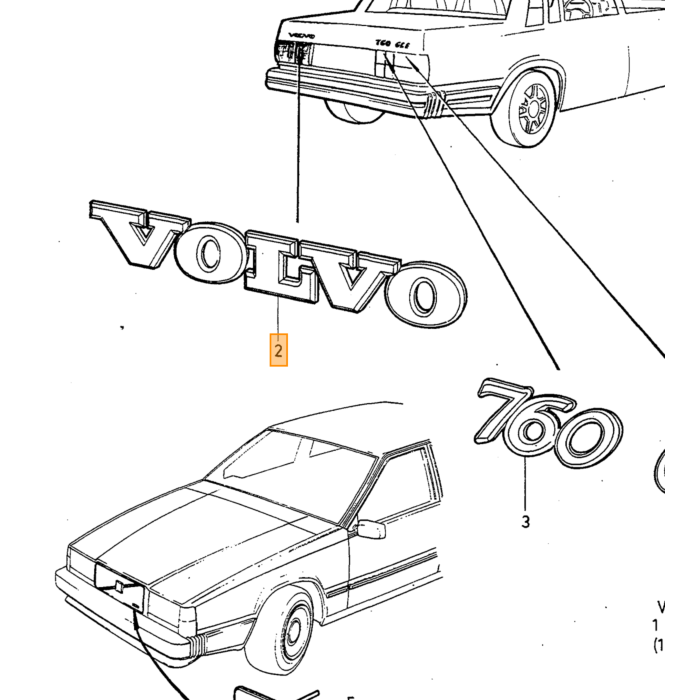 Volvo Emblem  VOLVO  Heckklappe 240 +740 (1246034) Volvo teil nr 1369001