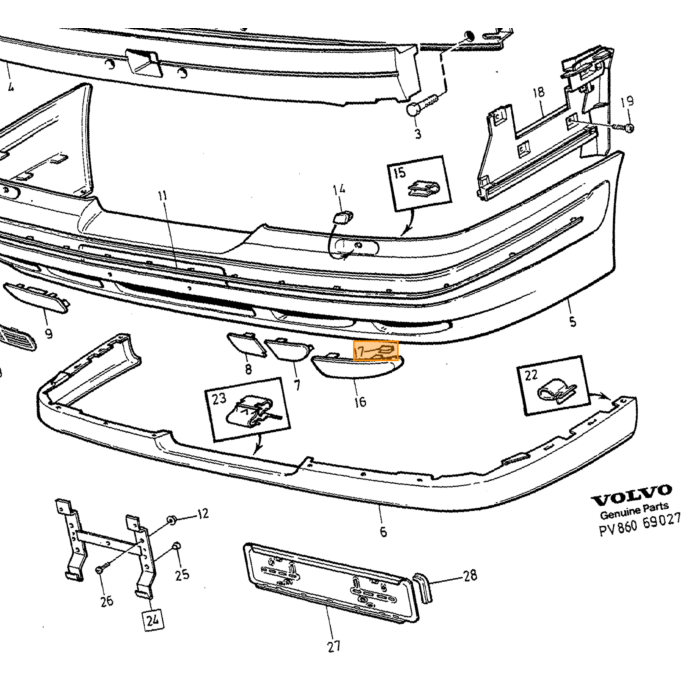 Volvo Klem Stoßstange hinten Volvo 700 900 V70 P26 XC70 (2001-2007) XC90 (-2014) Volvo Teil Nr 1369266 Produkt.