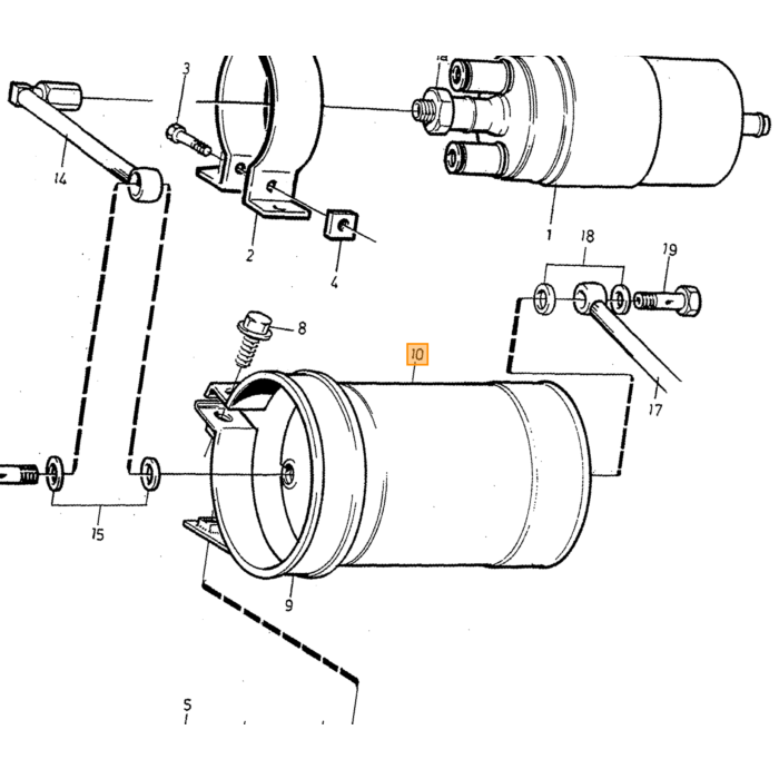 Volvo Kraftstofffilter 240 + 260 + 360 + 740 + 940 + 780 + 960 (unter der Motorhaube oder hinten unten) Durchmesser 80 mm x 120 31262352 Volvo teil nr 1389562