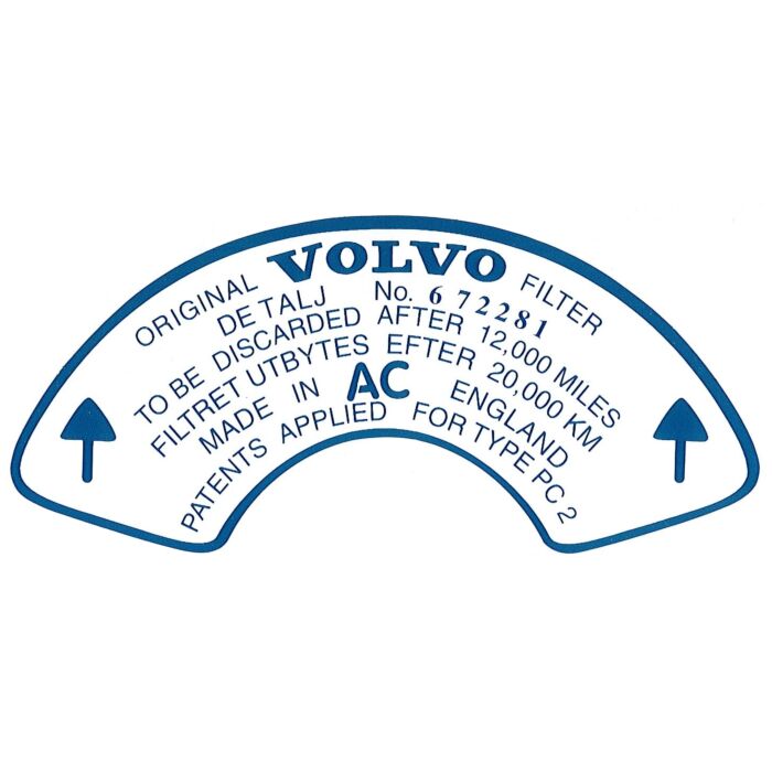 Sticker Original Volvo filter etc. blauw op wit voor 672281 B18B