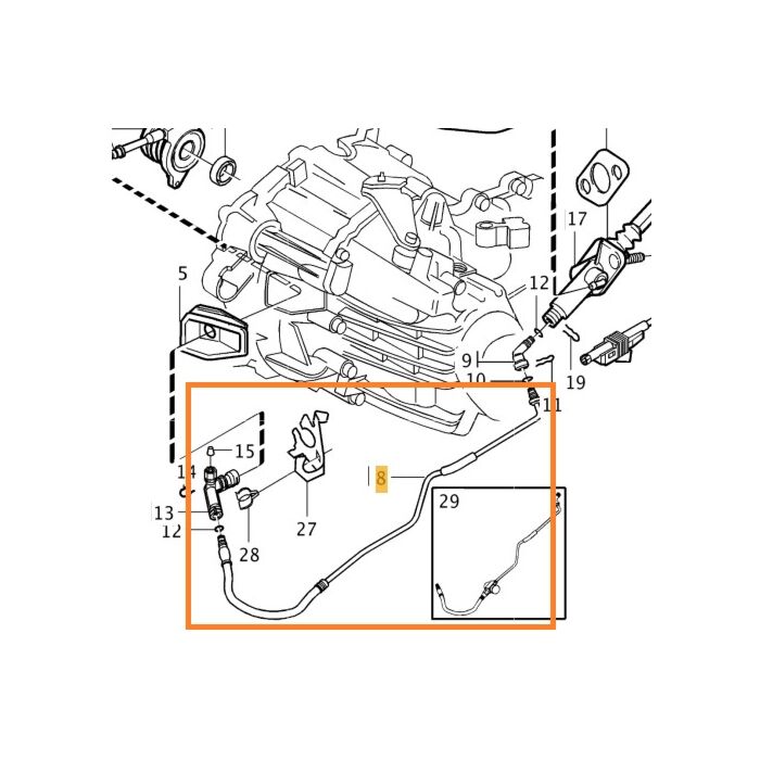 Volvo Kupplungsleitung am Hauptkupplungszylinder 5-ZYL Benzin M56 Volvo S60 (-2009) S80 (-2006) V70 P26 (2001-2007) Metallleitung mit flexiblem Endstück Volvo Teil Nr 30759377