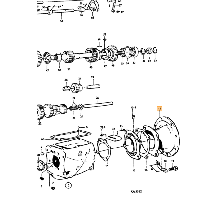 Volvo Zwischenflansch Getriebe M41 mit Lagerhalter und Lager Overdrive Typ D Volvo Teil Nr 380434