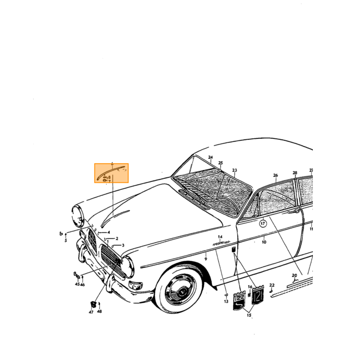 Volvo Buchstabenhaube L goldfarben Amazon+P1800 Haube Volvo teil nr 658785