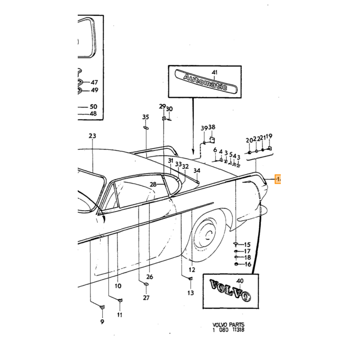 Volvo Zierleiste P1800 Kotflügel hinten oben links nicht mehr lieferbar Volvo teil nr 669631