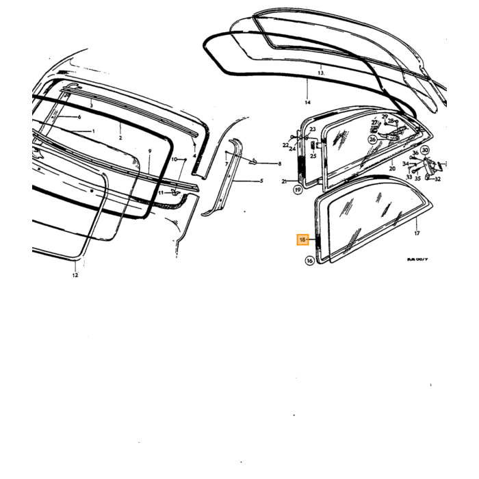 Volvo Gummi-Seitenfenster Amazon Favorit (feststehendes Fenster) links und rechts Volvo teil nr 672111
