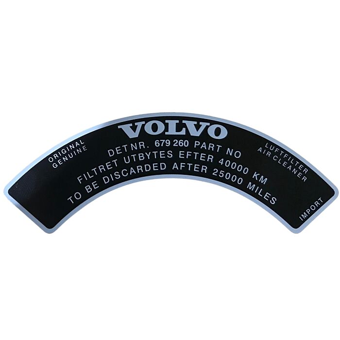 Volvo Aufkleber für Luftfilter 679260 B18A Stromberg Volvo Teil Nr. 679260S