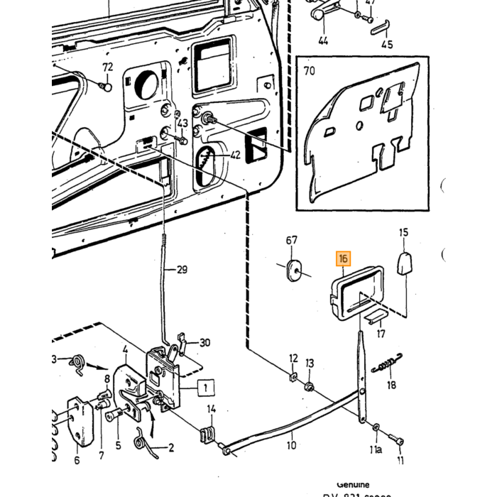 Volvo Türöffnerkasten schwarz 240+260 links Volvo teil nr 680662