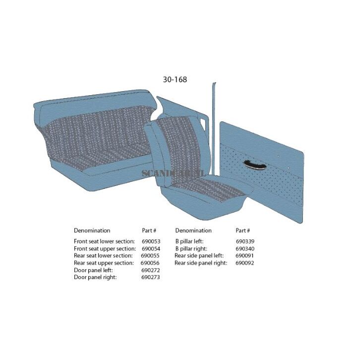 Bekleding PV544 B stijl rechts blauw 1960-1961