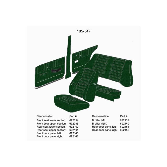 Bekleding Amazon 4D achterbankhoes groen zitting 1967-1968 185-547