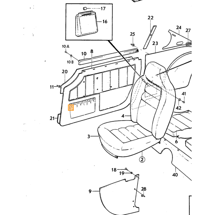 Volvo Upholstery P1800ES side panel Right Front black  zee69572 Volvo teil nr 695726