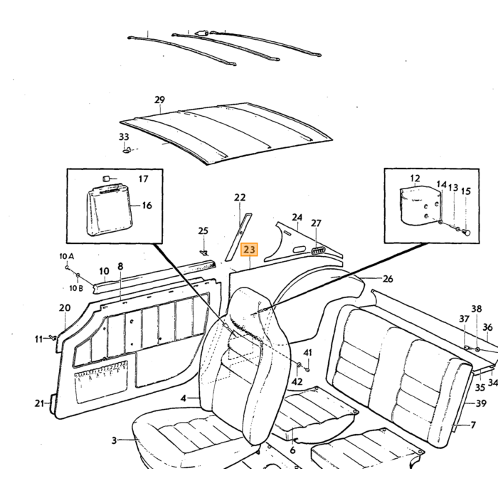 Volvo Polsterung P1800E Seitenwand links hinten Braunmetallic 351-811 Volvo teil nr 695995