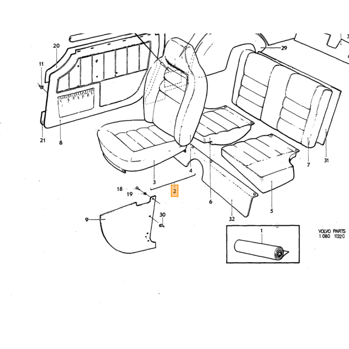 Volvo Polsterung P1800ES Stuhlsitz blau Volvo teil nr 696641