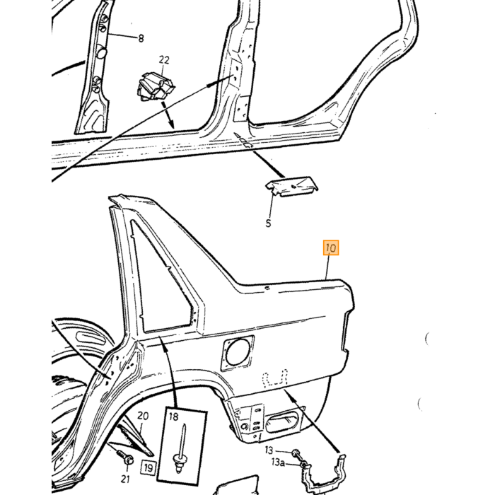 Volvo Hinterer Kotflügel links für Volvo 740 760 940 960 Kombi alle Jahre, Volvo Teilenummer 9152089 Produkt.