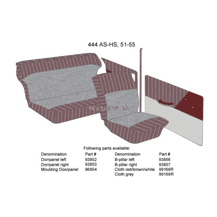 Bekleding PV444 B stijl Links rood/grijs type AS-HS 1951-1955