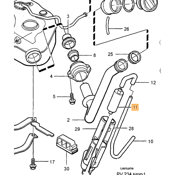 Volvo Schlauch für Verdampfer-Emissionspumpe, Volvo Teilenummer 9443309