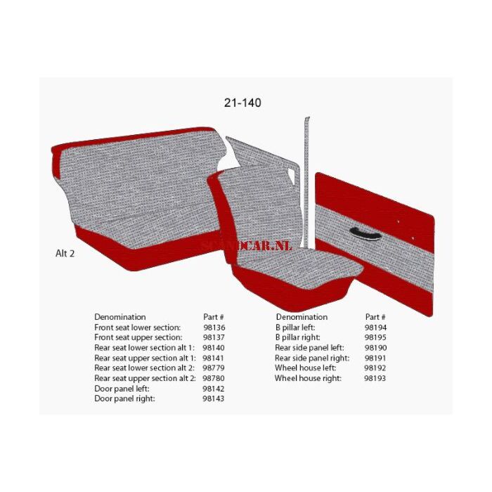 Bekleding PV544 B stijl grijs rechts 1958 21-140 