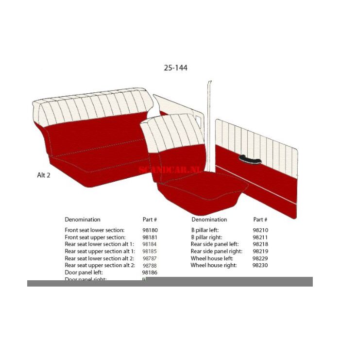 Bekleding PV544 wielkast links achter rood vinyl 25-144