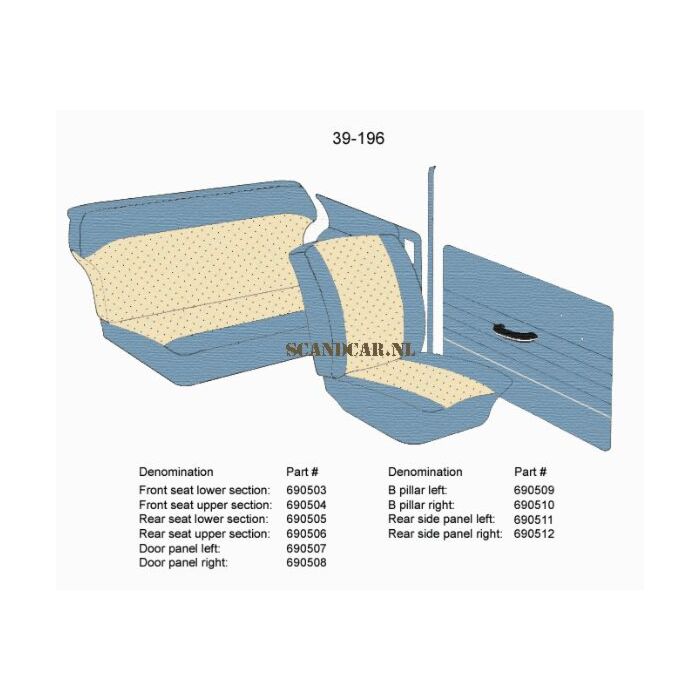 Bekleding PV544 stoelhoes blauw beige rug 39-196 1962 US