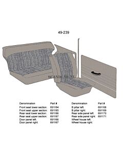 Bekleding PV544 stoelhoes zitting grijs 49-239 SET zitting+RUG 691185