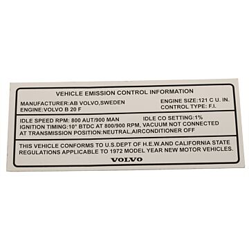 Sticker inchVehicle emission control informationinch zwart op wit -1972