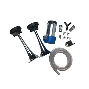 Claxon luchthoorn (complete set) 2 luchthoorns chroom inclusief compressor 12 volt