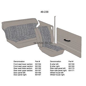 Bekleding PV544 stoelhoes zitting grijs 49-239 SET zitting+RUG 691185