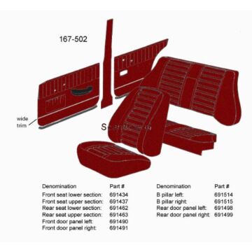 Bekleding Amazon 4 deurs Bstijl Links rood 1965 167-171-510-514