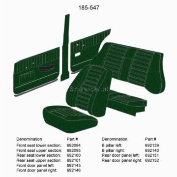Bekleding Amazon 4 deurs B stijl paneel Rechts groen 1967-1968 185-547 zie 692139