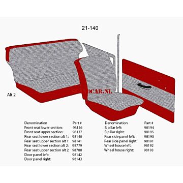 Bekleding PV544 wielkast bekleding rechts achter grijs rood 1958 21-140
