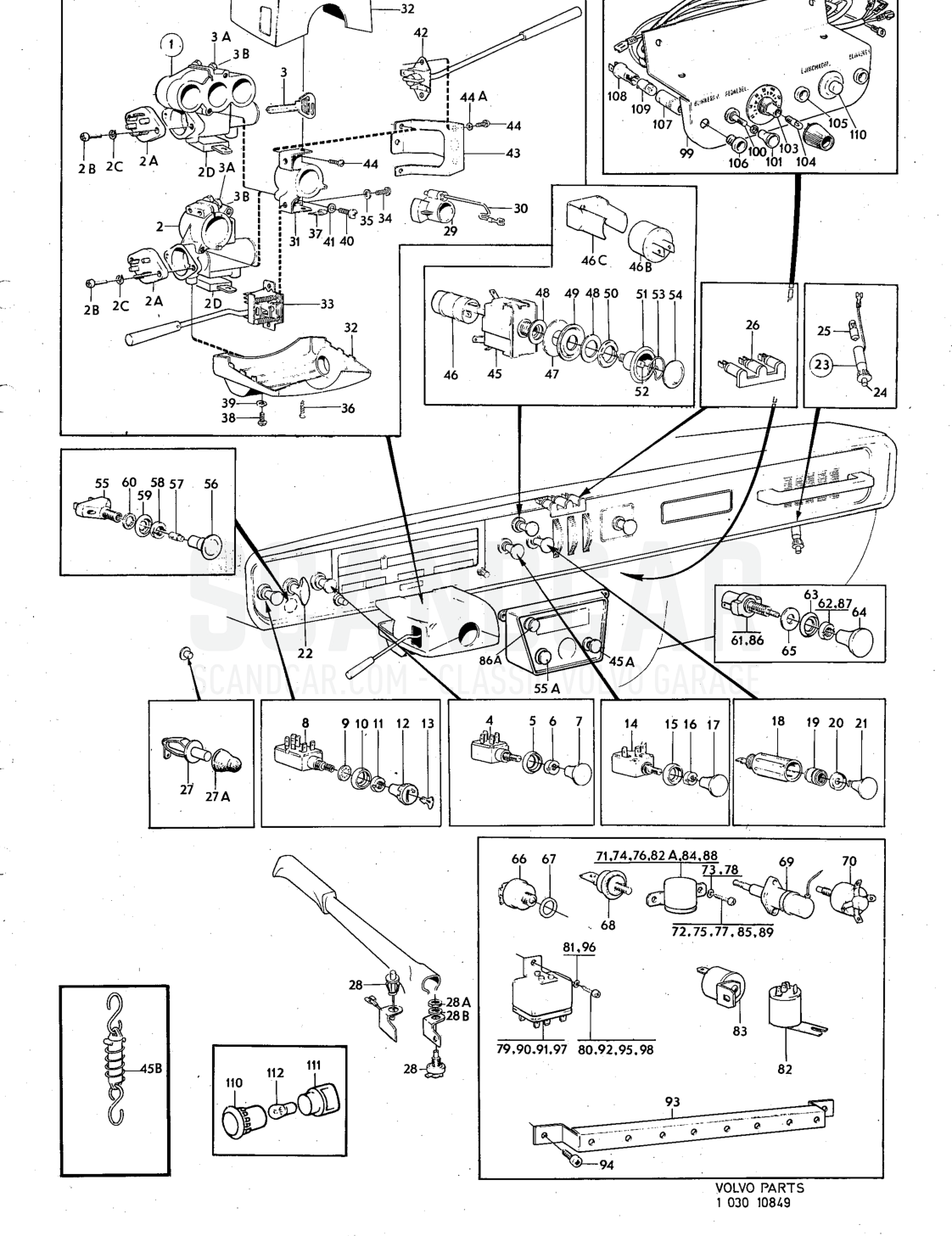 and control .unit Illustration Sats Kit - Explosionszeichnung, Sonstige Teile, Volvo 140er-Serie bis zu 1972