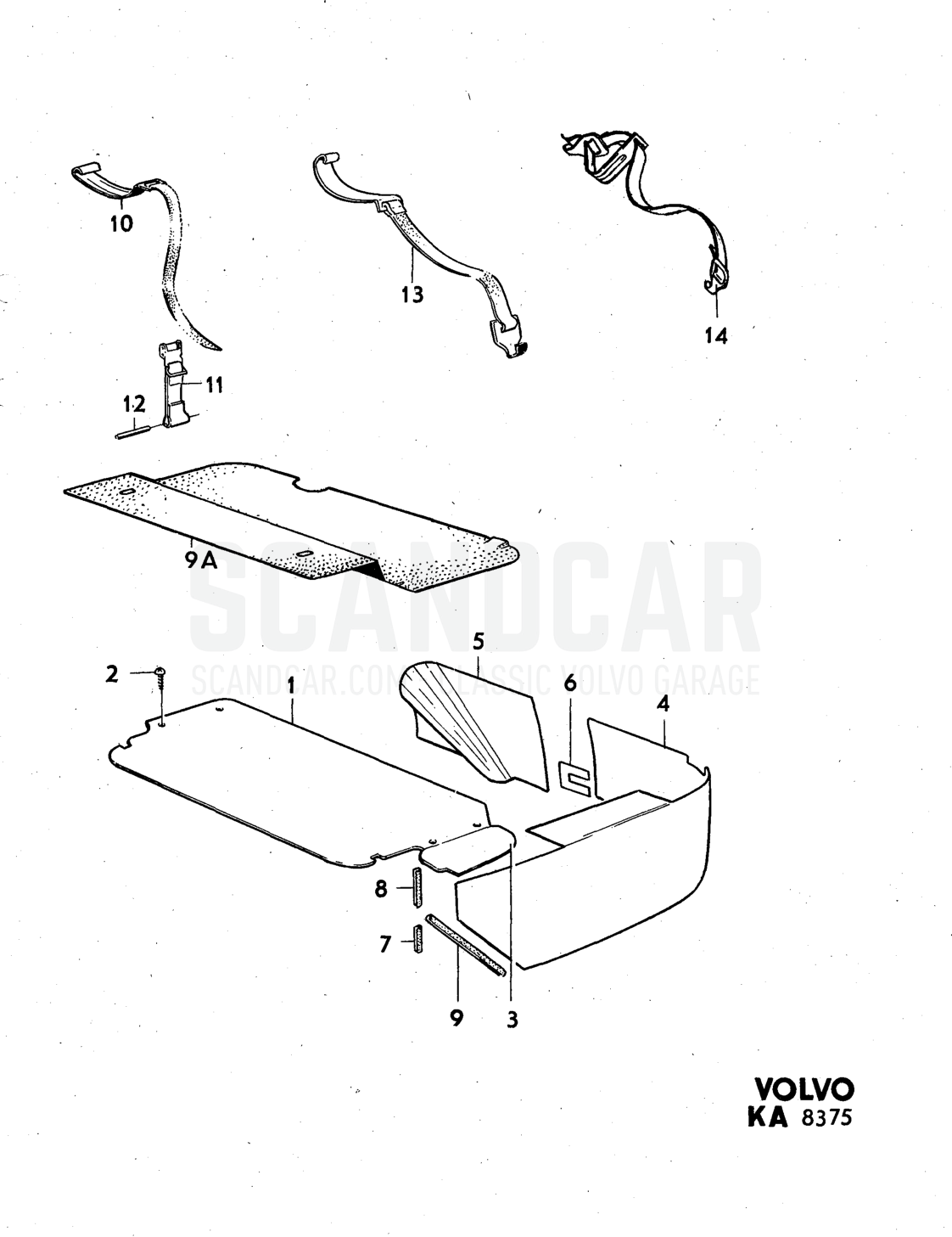 compartment upholstery Illustration Sats Kit - Explosionszeichnung, Sonstige Teile, Volvo 140er-Serie bis zu 1972