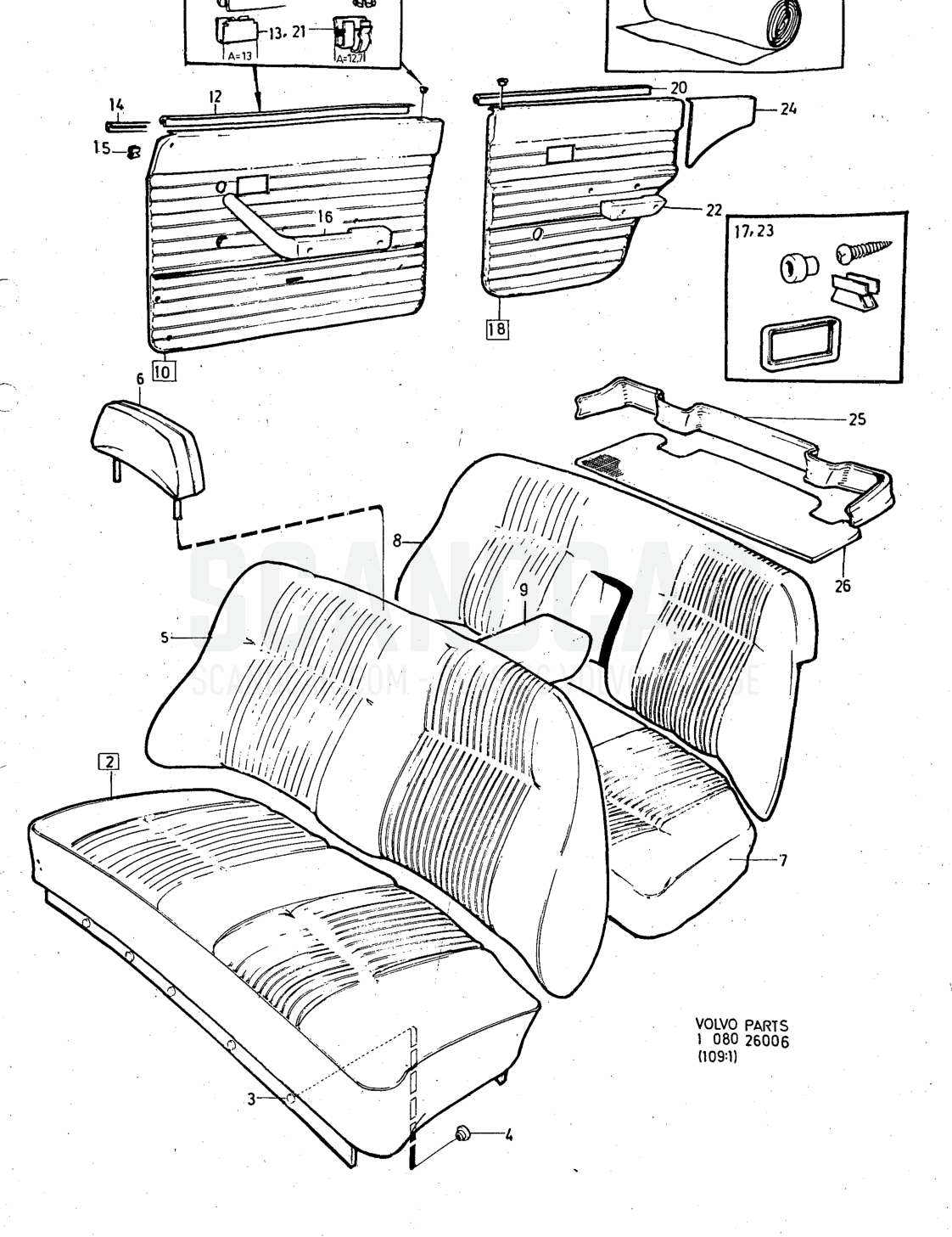 Illustration. combination Sats Kit - Explosionszeichnung, Sonstige Teile, Volvo 140er-Serie bis zu 1972