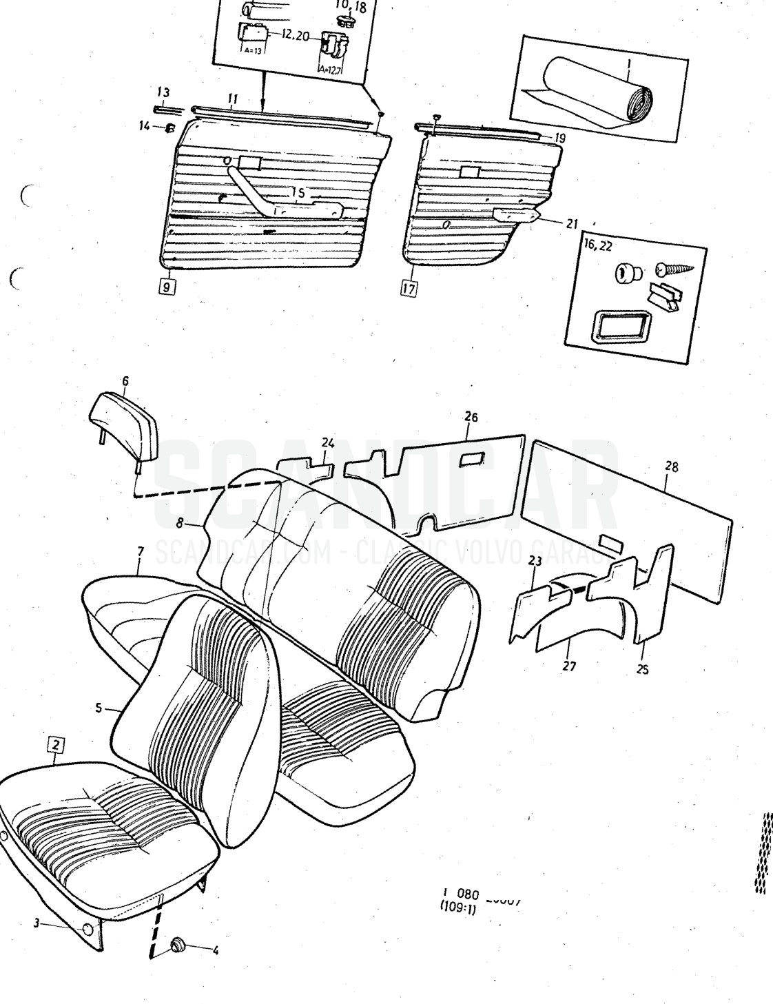 Illustration coinbination Sats Kit - Explosionszeichnung, Sonstige Teile, Volvo 140er-Serie bis zu 1972