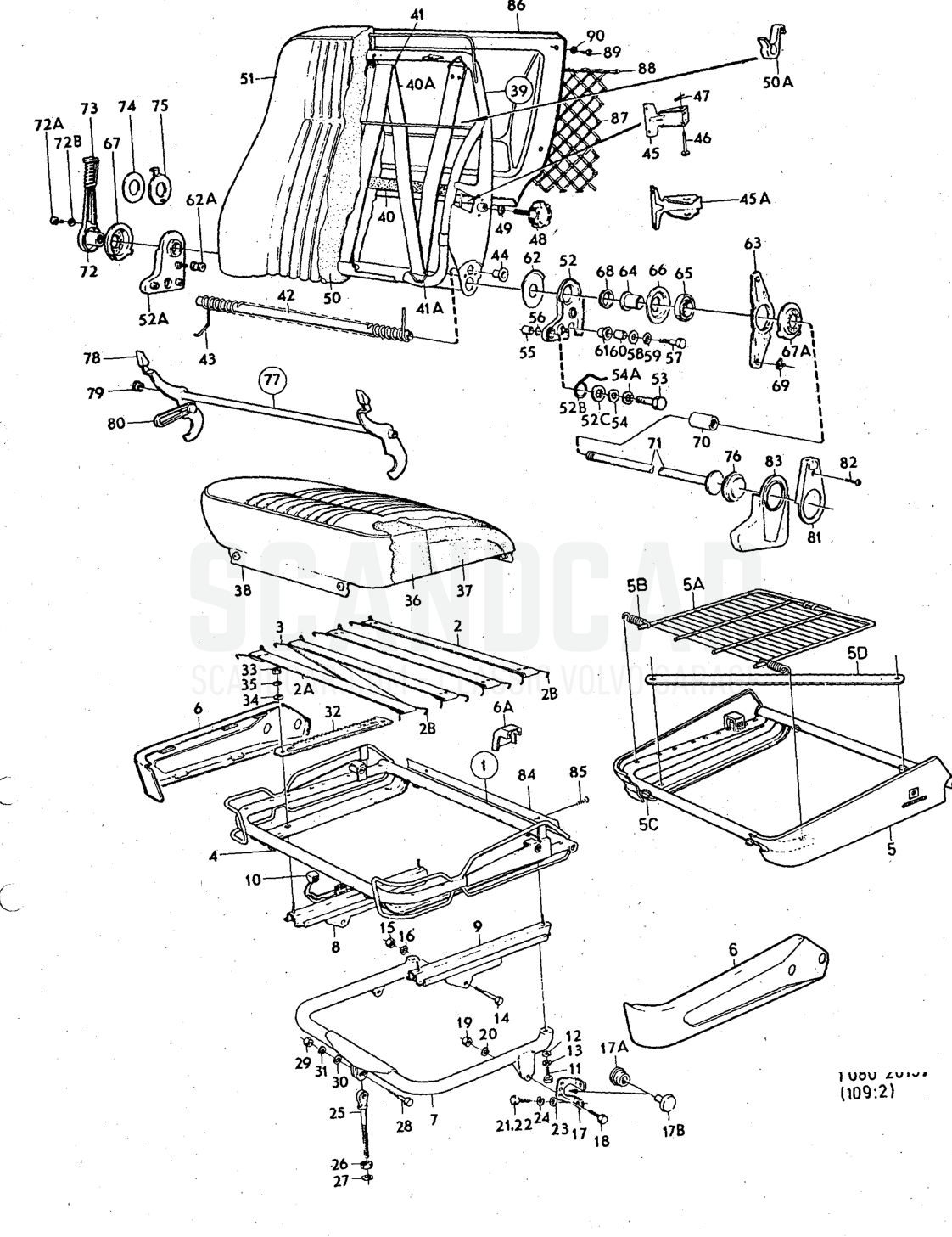 seats excl BAS, HT. Illustration Sats Kit - Explosionszeichnung, Antriebsstrang - Hinterachse, Volvo 140er-Serie bis zu 1972