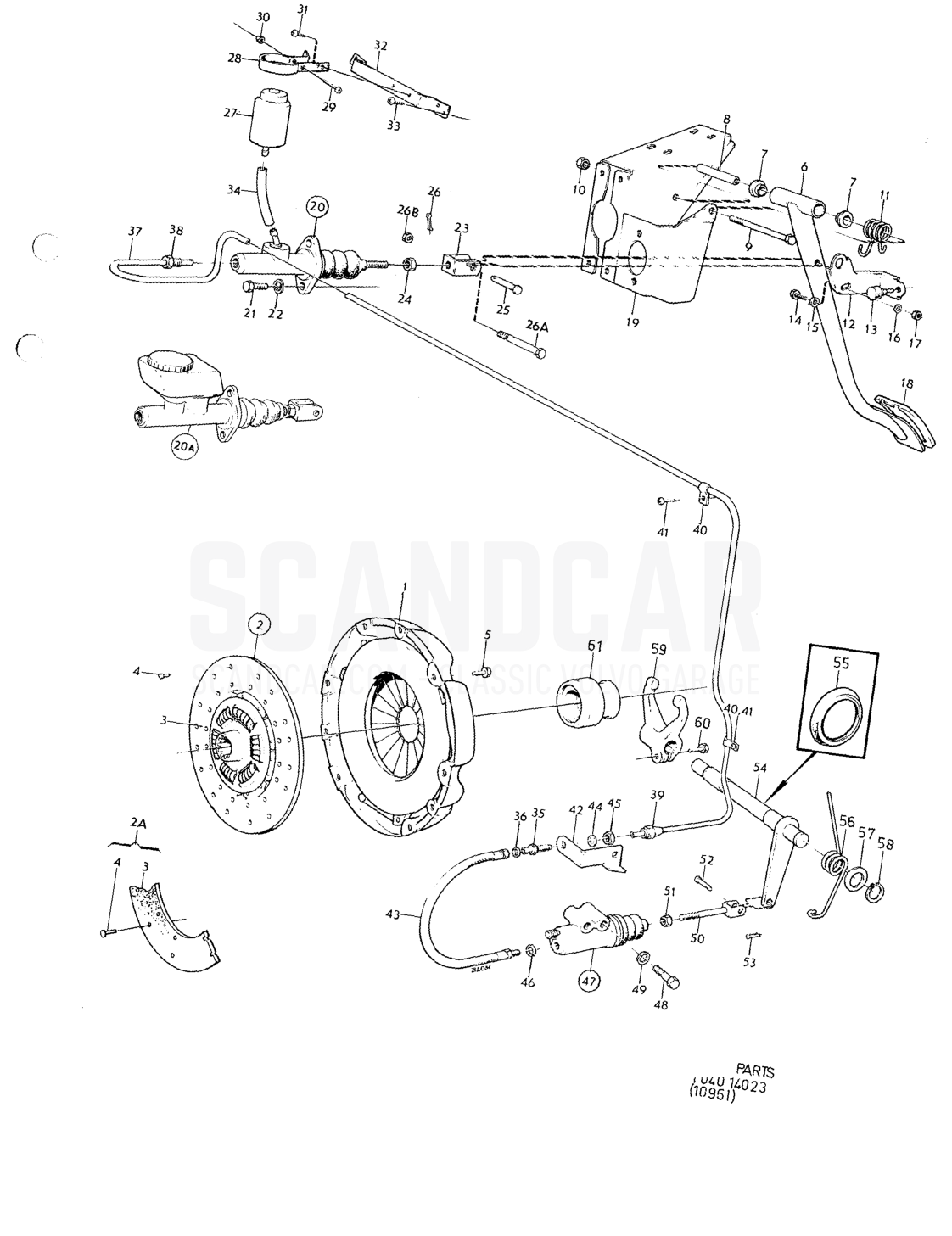 Clutch, clutch linkage RHD - Explosionszeichnung, Antriebsstrang - Hinterachse, Volvo 164er-Serie bis zu 1975