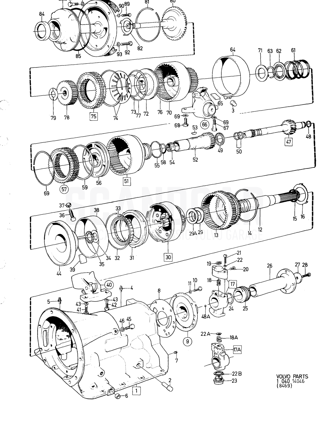 Gearbox Planet cover - Explosionszeichnung, Antriebsstrang - Hinterachse, Volvo 164er-Serie bis zu 1975