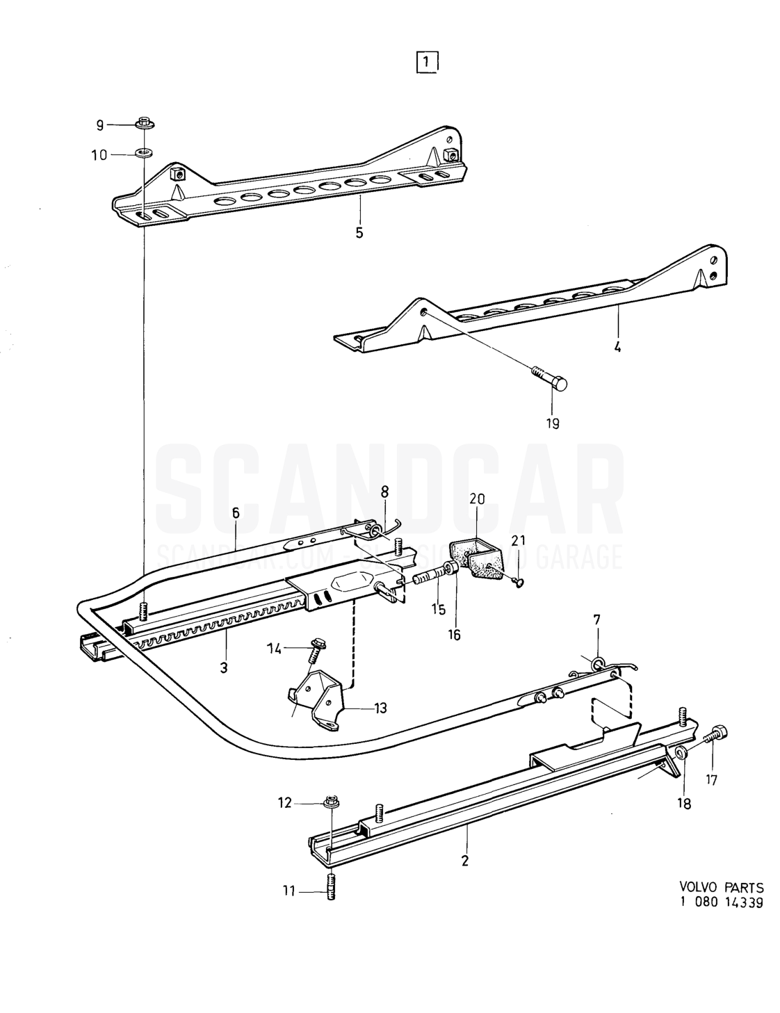 Undercarriage for front seats without vertical adjustement - Explosionszeichnung, Karosserie, Volvo 164er-Serie bis zu 1975