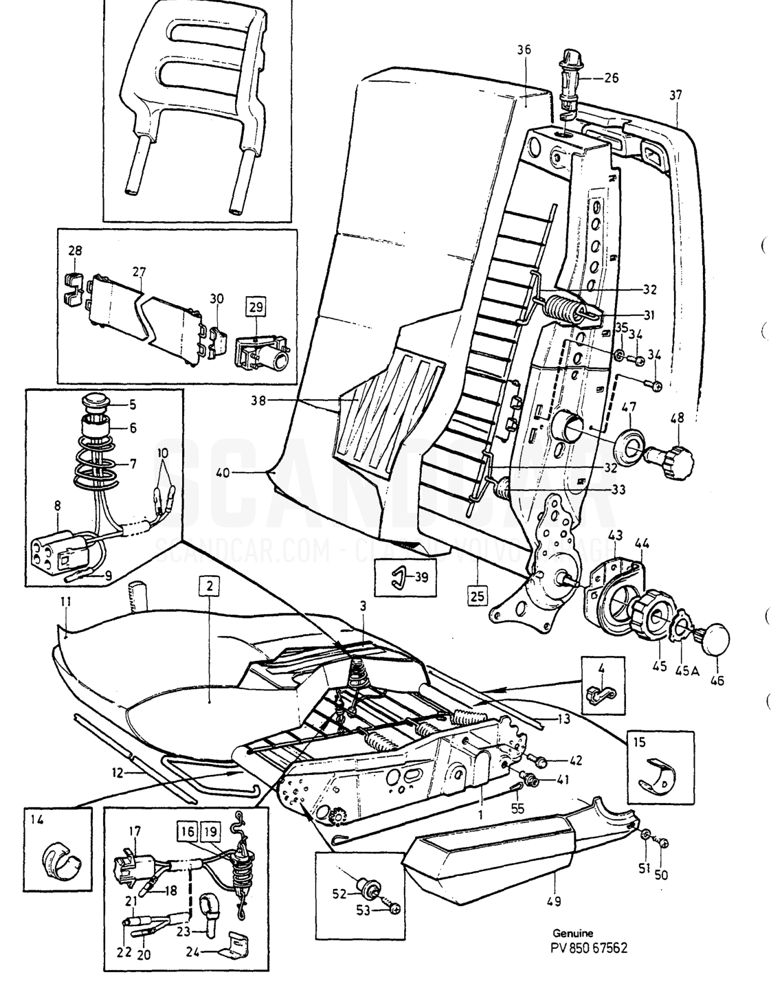 VORDERSITZ, MANUELL EINSTELLBAR - Explosionszeichnung, Karosserie und Innenausstattung, Volvo 740-760er-Serie bis zu 1984