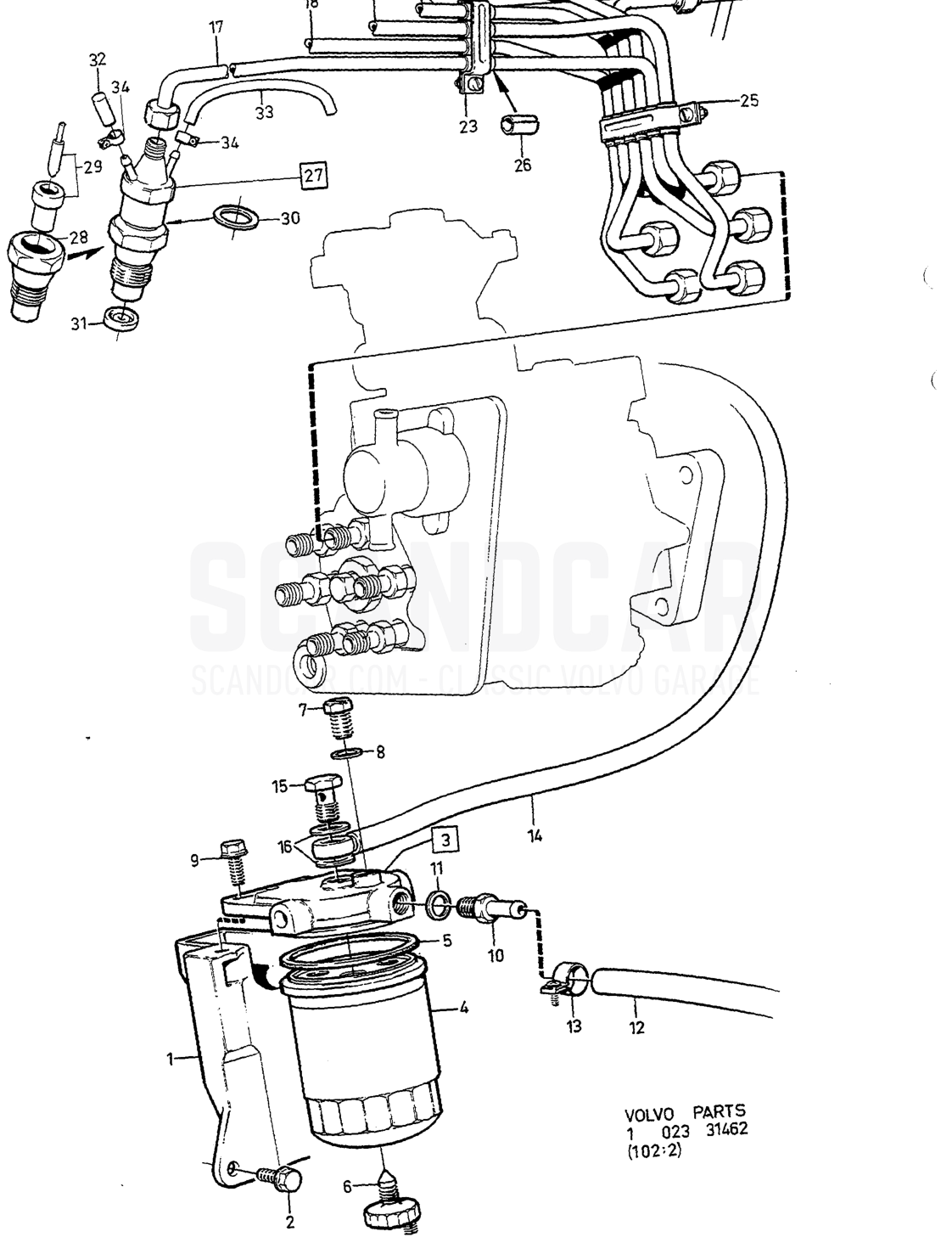 MIT KRAFTSTOFF- ROHR, MOTOR, KRAFTSTOFFIL TER - Explosionszeichnung, Motor, Volvo 740-760er-Serie bis zu 1984