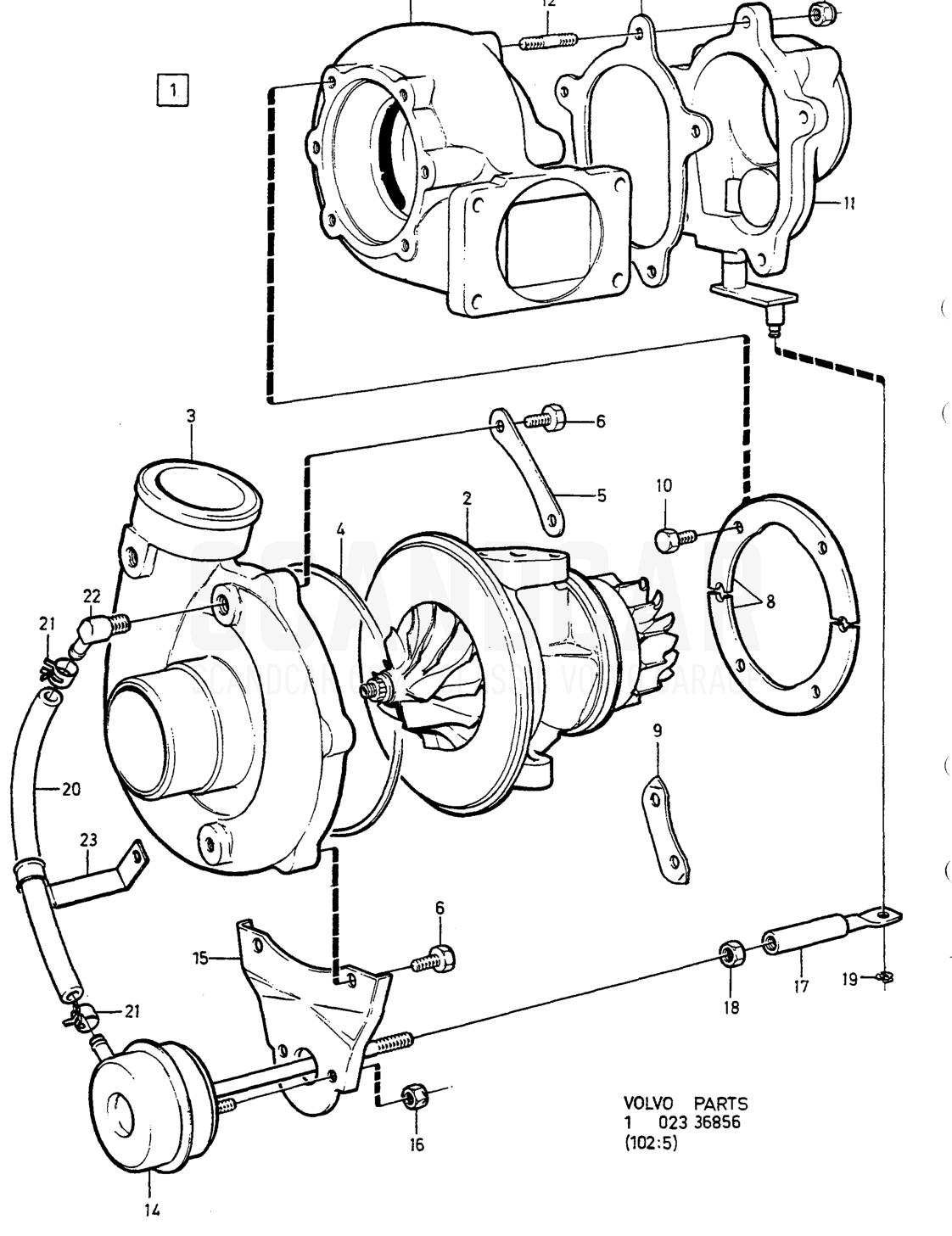 TURBOLADER - Explosionszeichnung, Motor, Volvo 740-760er-Serie bis zu 1984