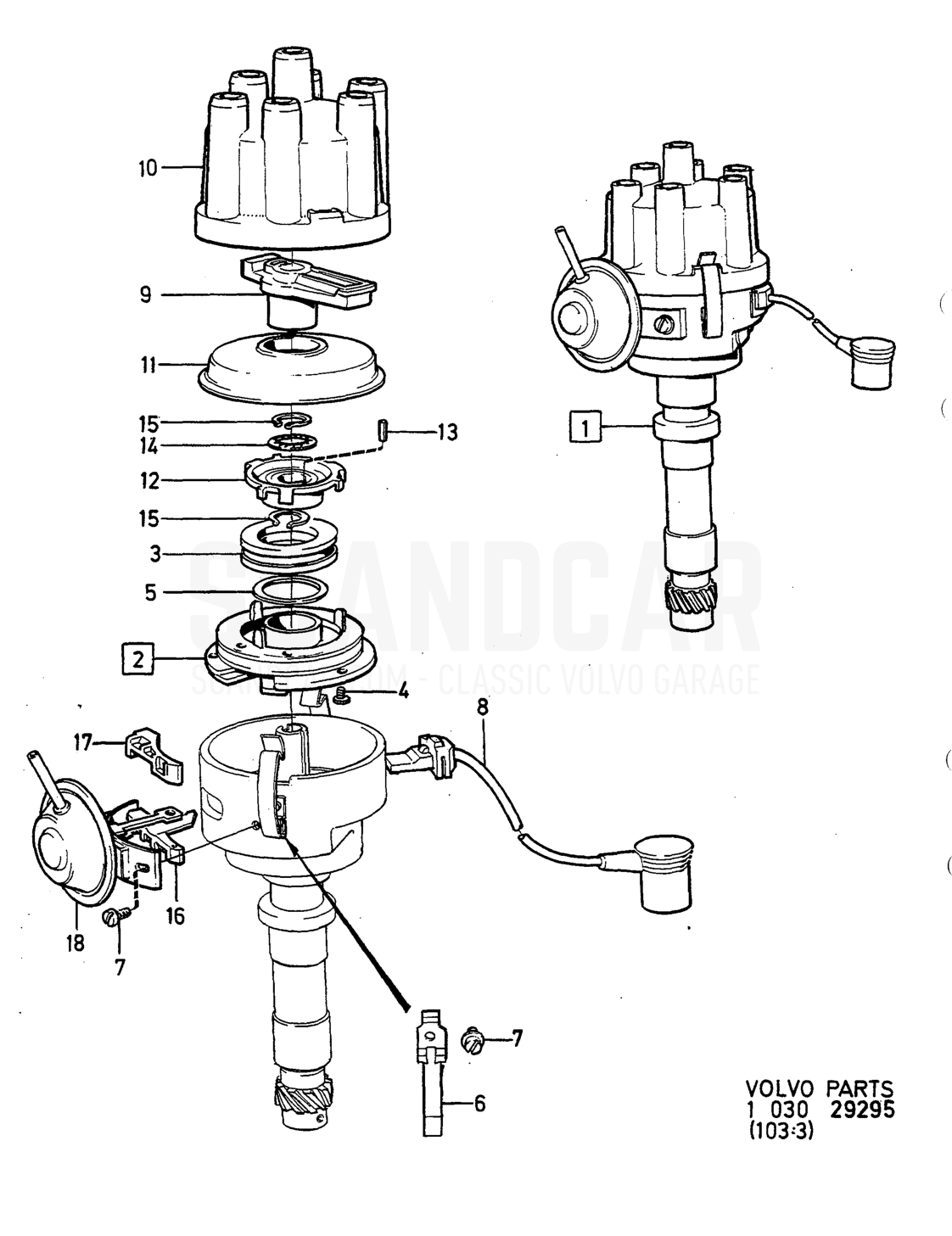 VERTEILER - Explosionszeichnung, Motor, Volvo 740-760er-Serie bis zu 1984