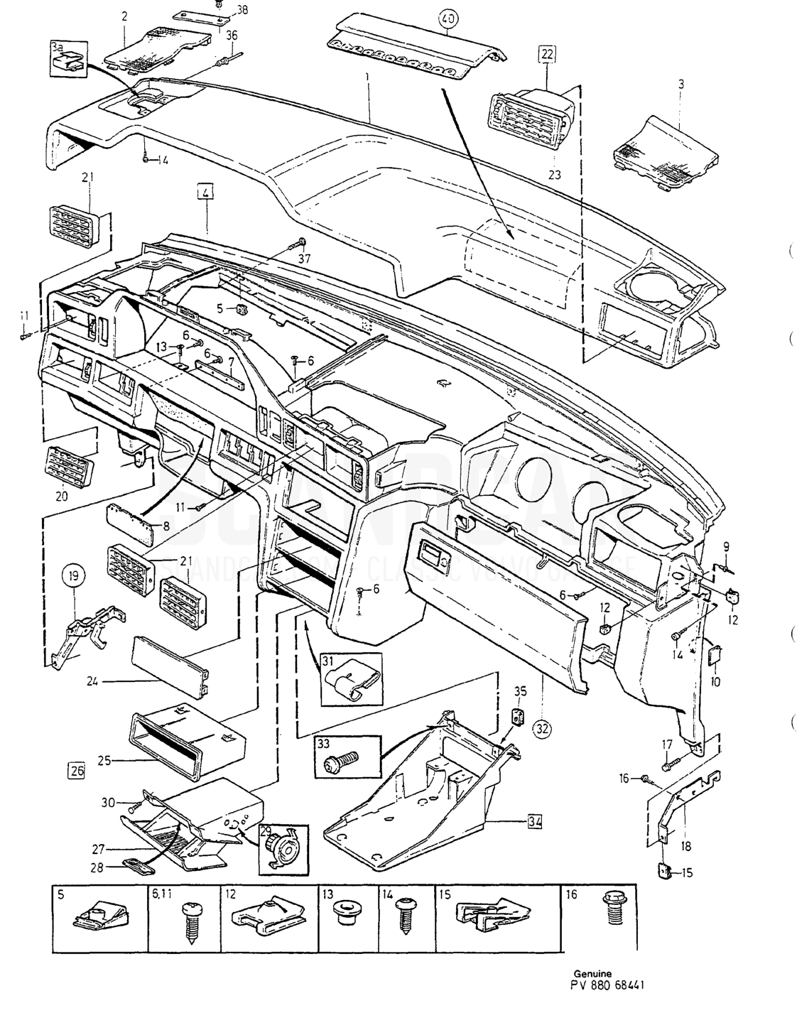 Karosserie und Innenausstattung, Seite 1136 - Explosionszeichnung, Volvo 850er-Serie