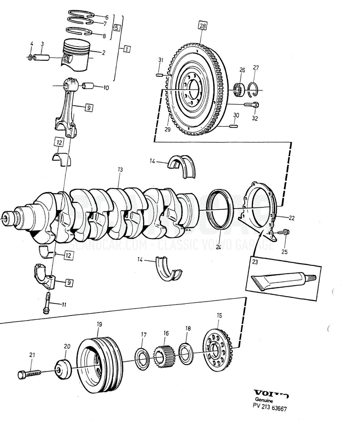 Motor, Seite 164 - Explosionszeichnung, Volvo 940-960er-Serie ab 1994