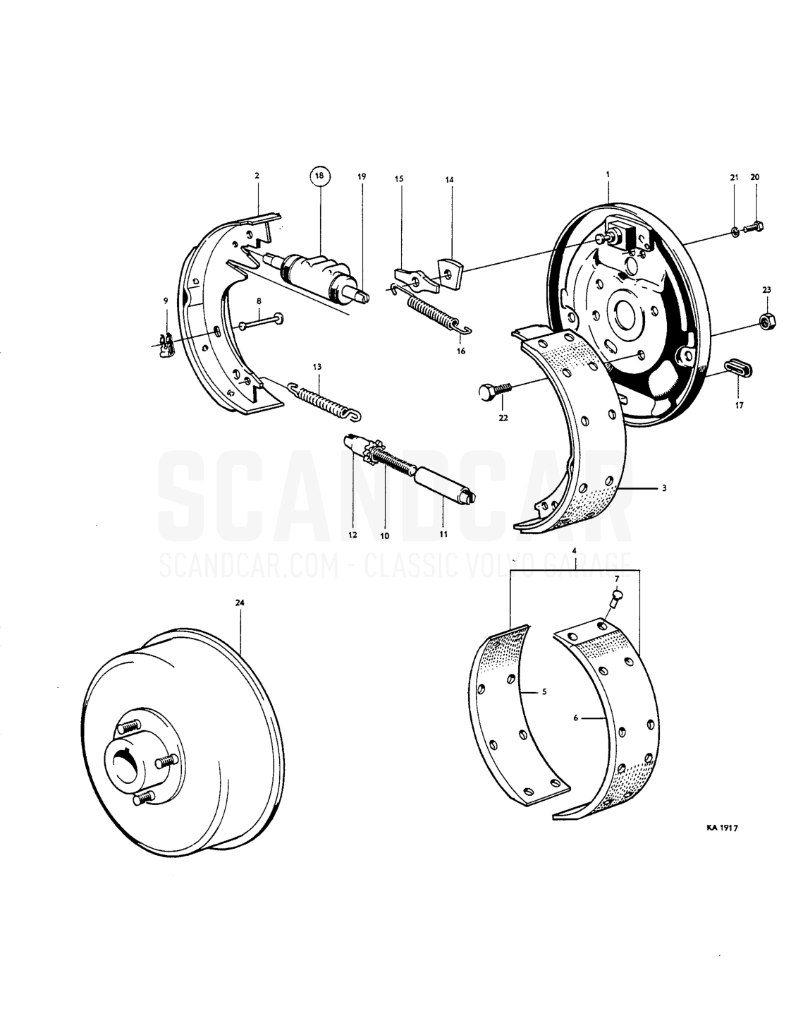 Front wheel brakes - Explosionszeichnung, Bremsen, Volvo Amazon B16