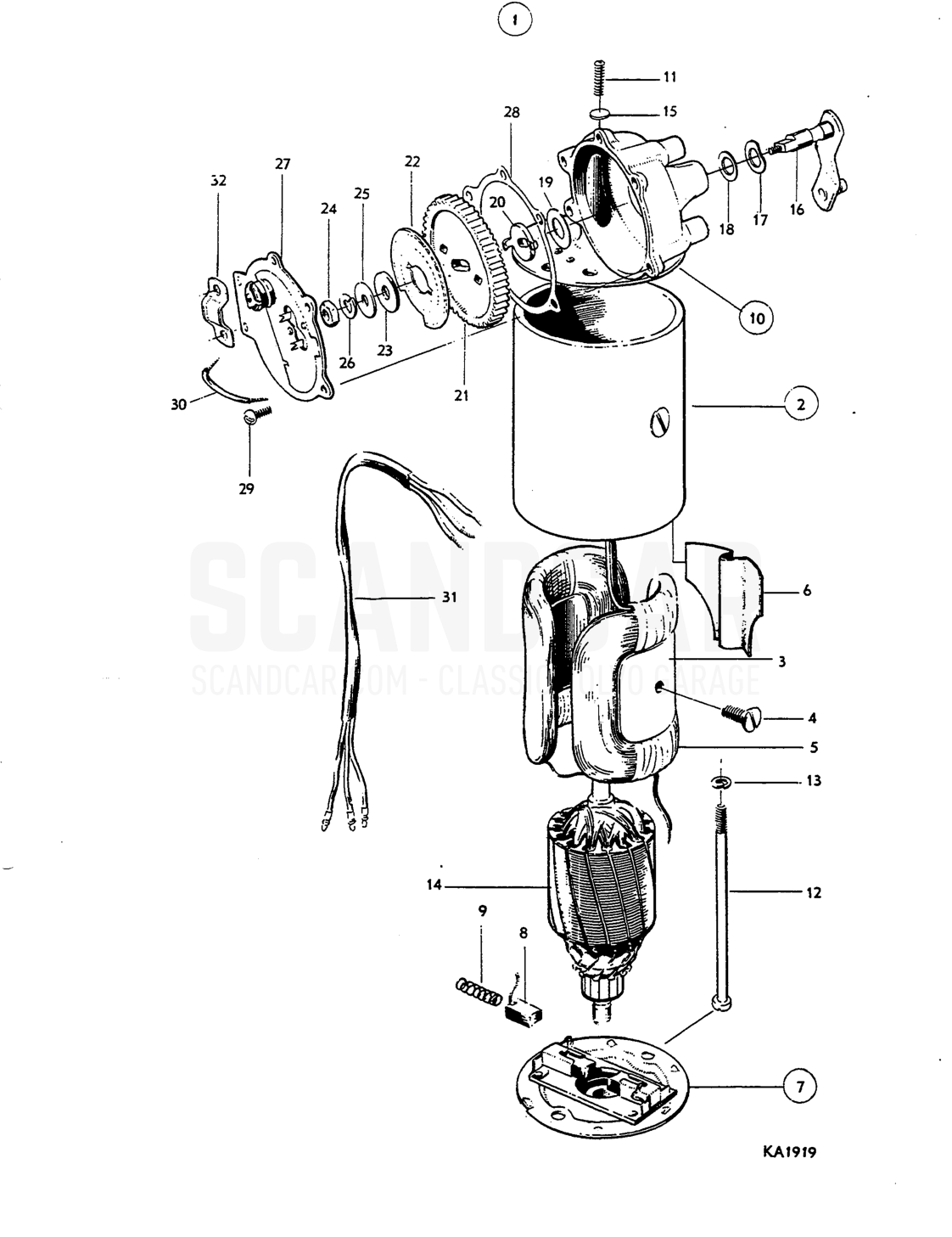 Windscreen wiper motor - Explosionszeichnung, Elektrische Ausrüstung, Volvo Amazon B18