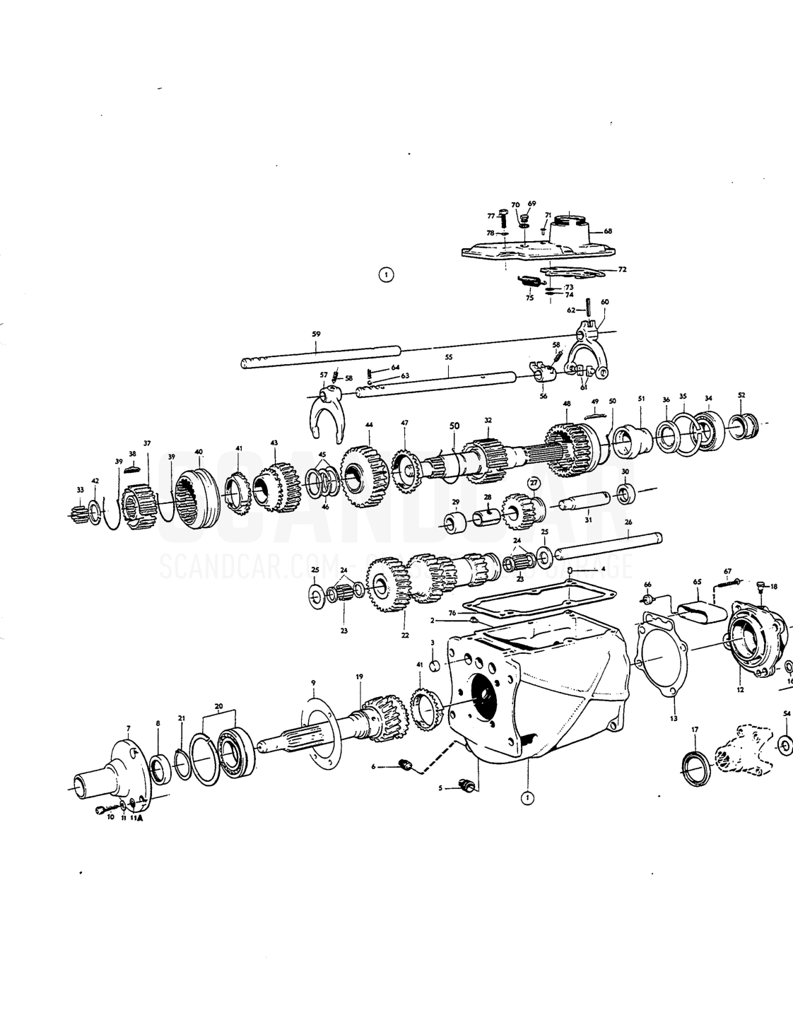 Gearbox - Explosionszeichnung, Antriebsstrang - Hinterachse, Volvo Amazon B18