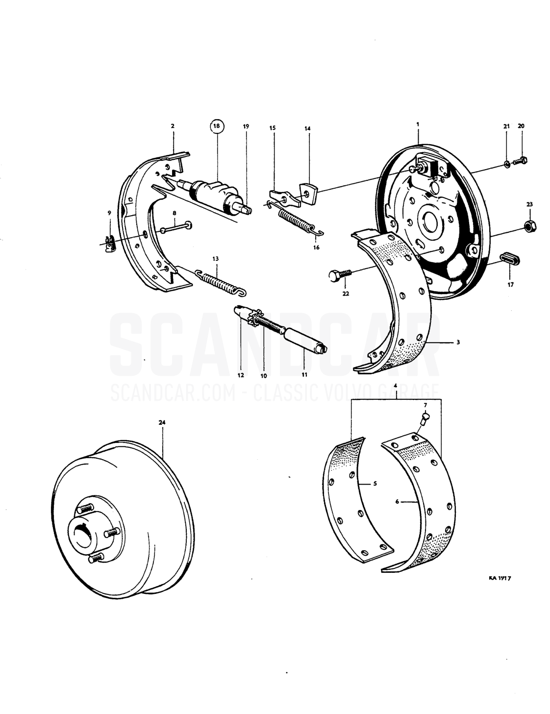 Front wheel brakes Drum brakes Single circuit - Explosionszeichnung, Bremsen, Volvo Amazon B18